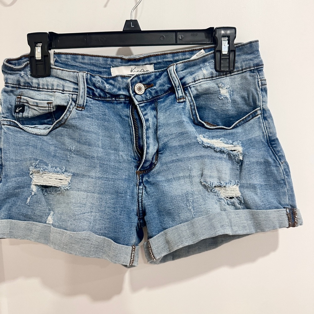 KanCan Blue Distressed Jean Shorts with Cuffed Hems